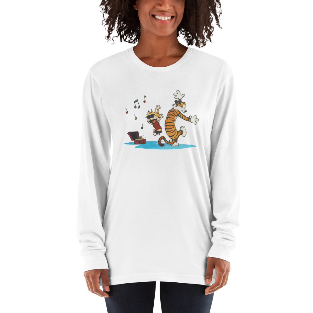 Calvin and Hobbes Dancing With Record Player Long Sleeve Shirt