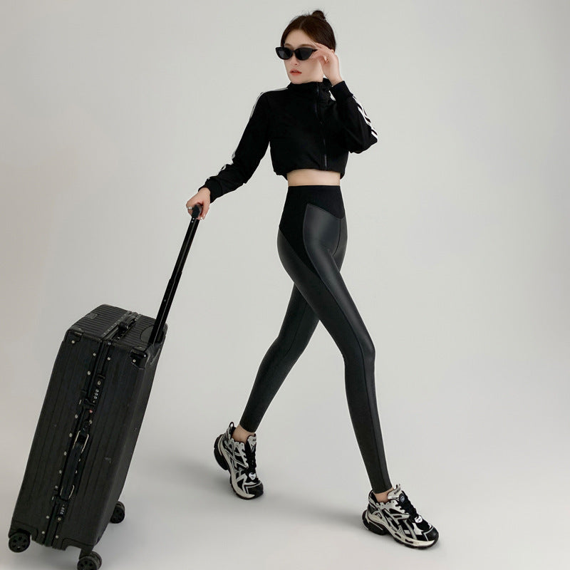 New Autumn And Winter Stretch Tight Leather Pants Pu Matte Thin Velvet Weight Loss Pants Leggings