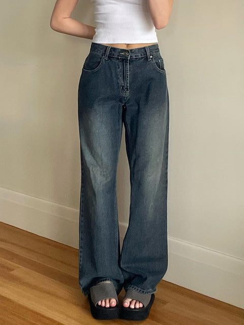 Fashionable Retro Loose Women's Straight-leg Denim Trousers