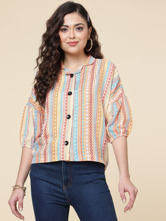 Black Colour Printed Casual Wear Rayon Shirt For Women