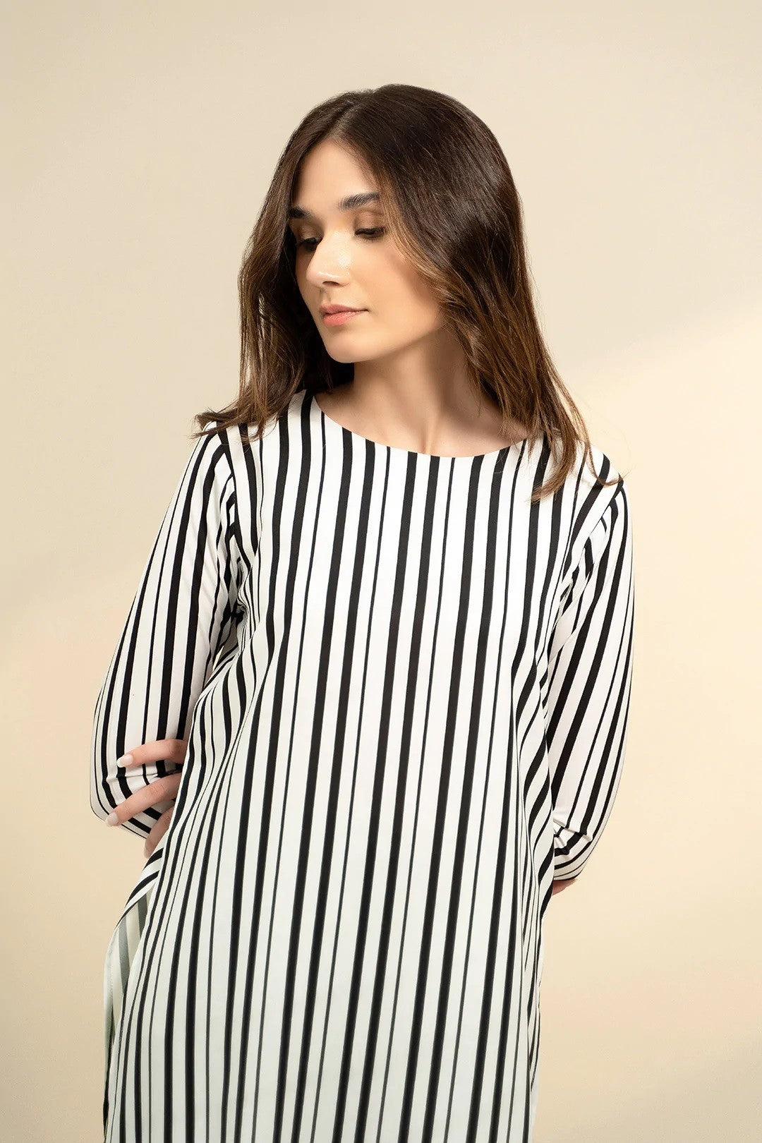 Black Stripes Korean Dress For Women