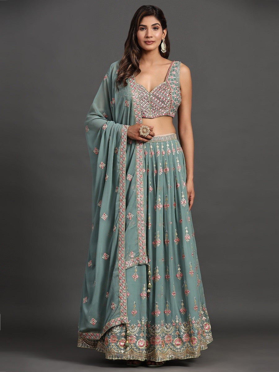 Sea Green Georgette Party Look Elegant Lehenga Choli