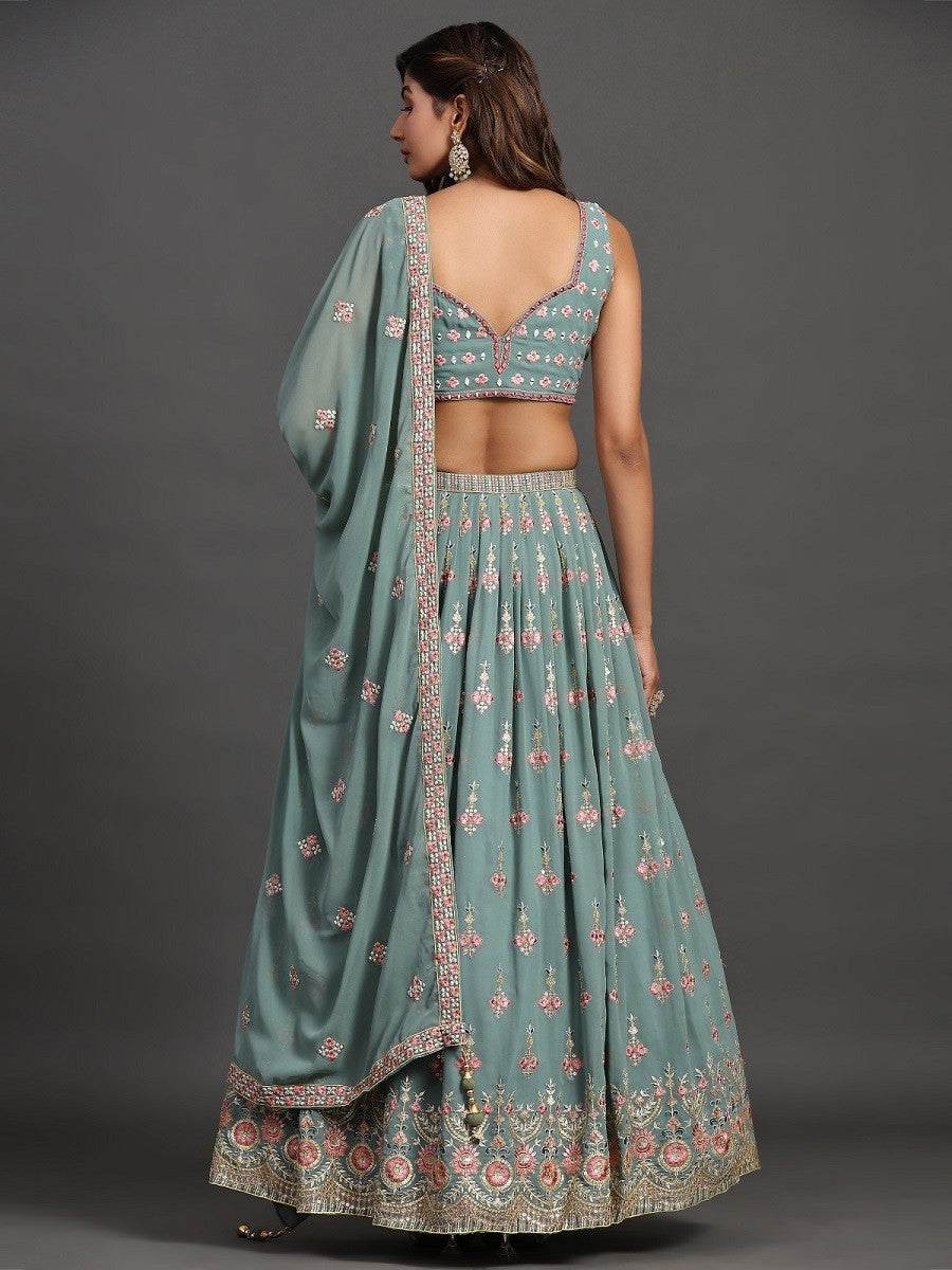 Sea Green Georgette Party Look Elegant Lehenga Choli