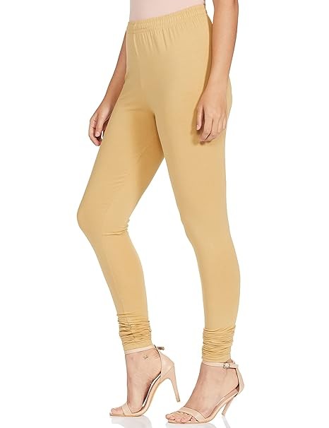 Beige Cotton Blend Churidar Leggings For Women