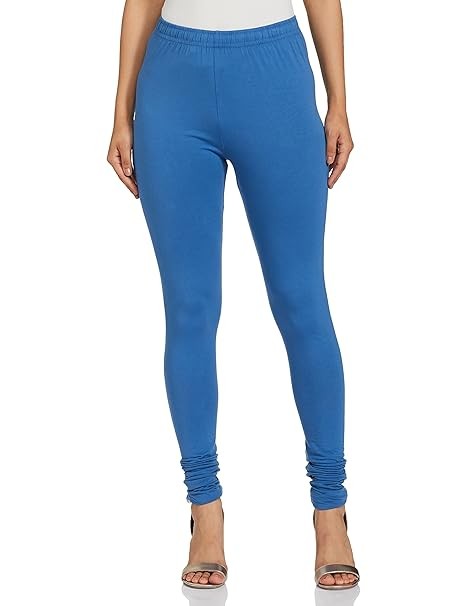 Blue Cotton Blend Churidar Leggings For Women