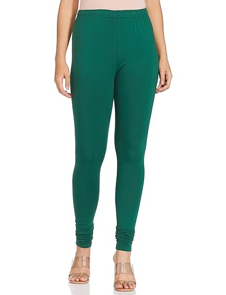 Green Cotton Blend Churidar Leggings For Women