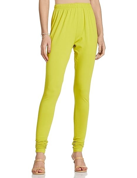 Lime Cotton Blend Churidar Leggings For Women