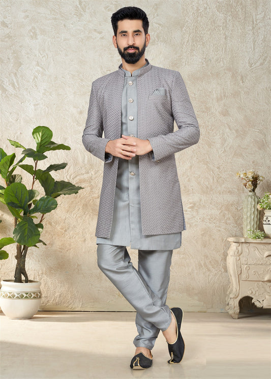 Gray Colour Sangeet Wear Mens Indowestern