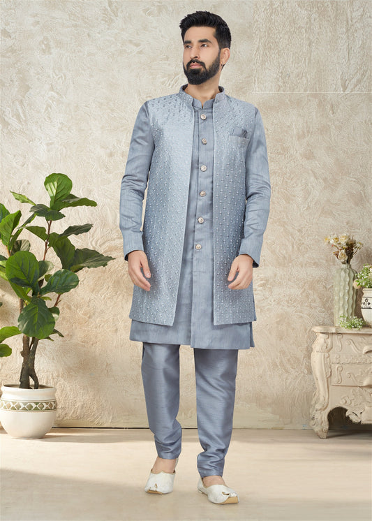 Gray Colour Mens Indowestern