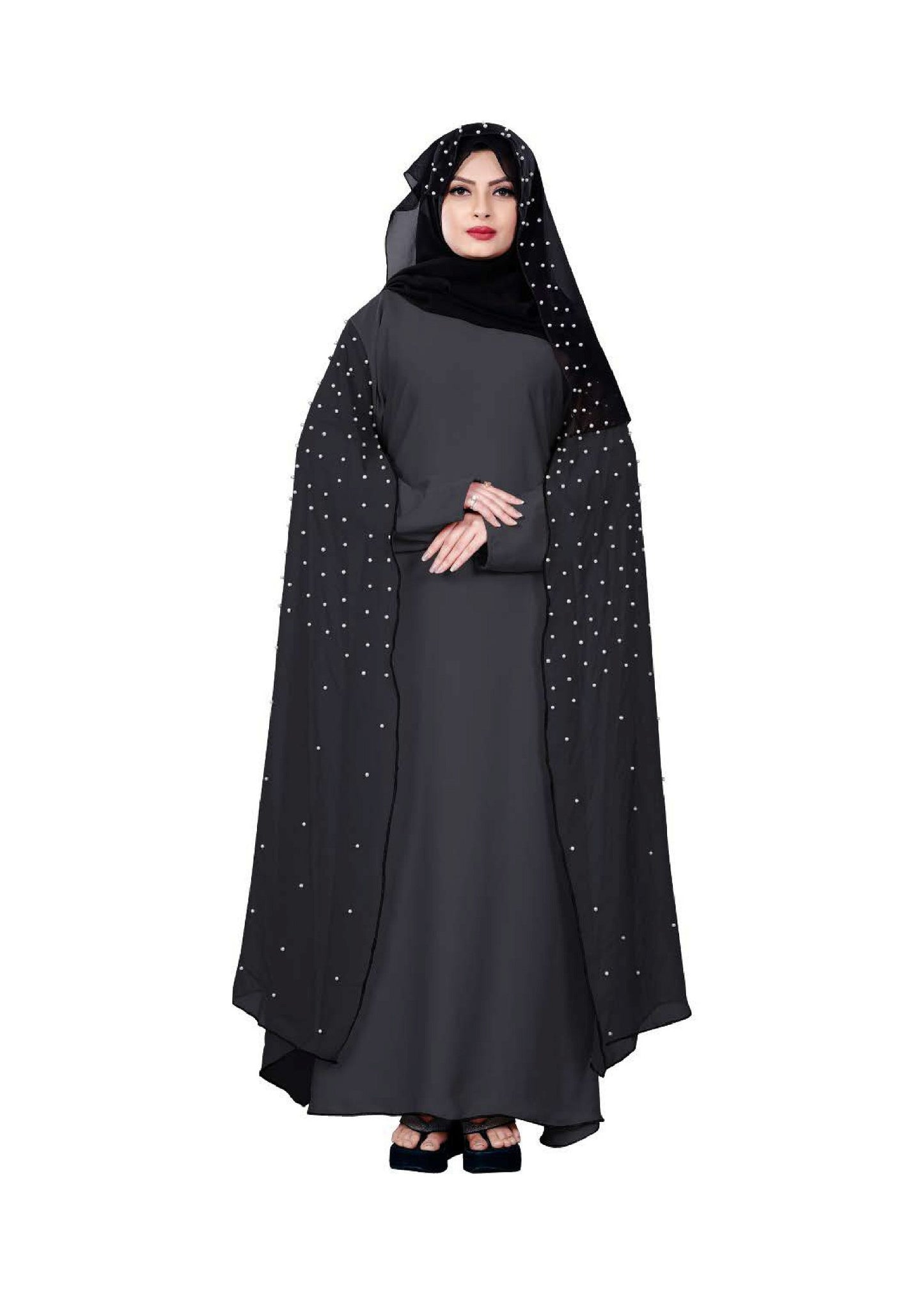 Metallic Grey Plain Imported Nida Stylish Abaya Burqa