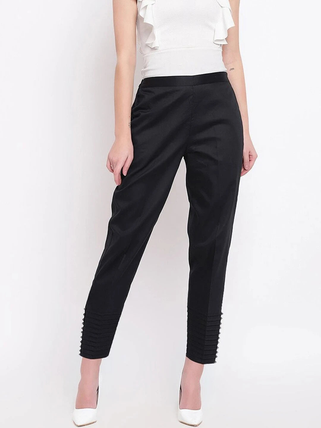 Black Stylish Pintex Silk Women's Pant