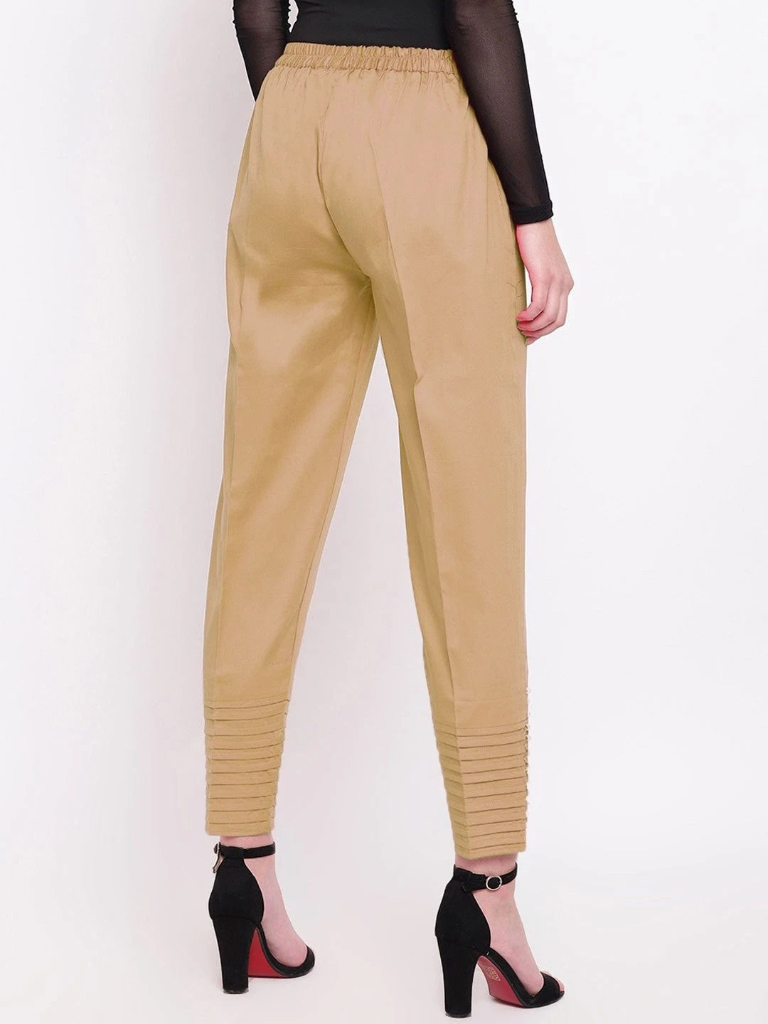 Beige Pintex Silk Women's Pant