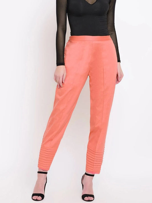 Coral Pink Pintex Silk Women's Pant