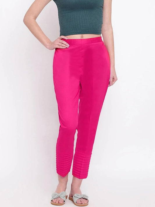 Dark Pink Pintex Silk Women's Pant