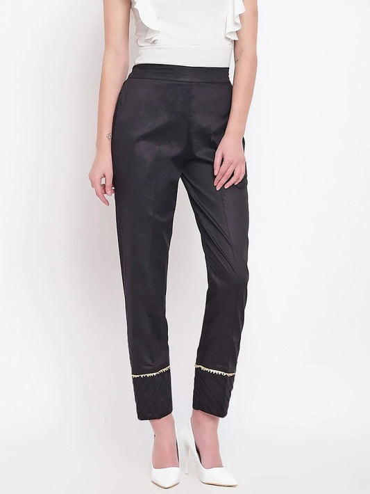 Black Ethnic Wear Plain Pant For Women