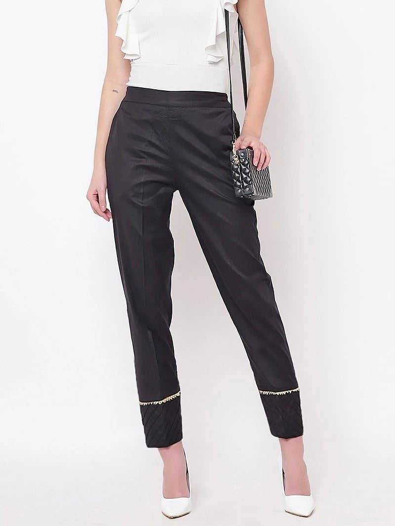 Black Ethnic Wear Plain Pant For Women