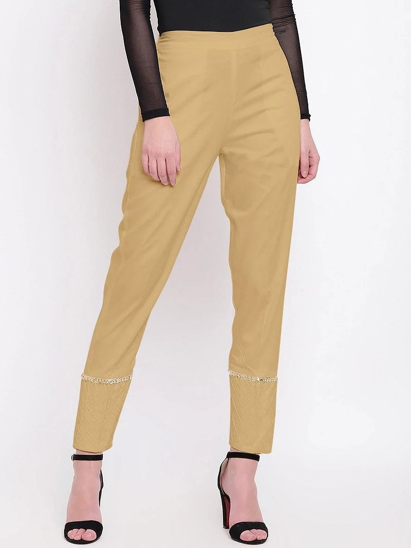 Beige Ethnic Wear Plain Pant For Women