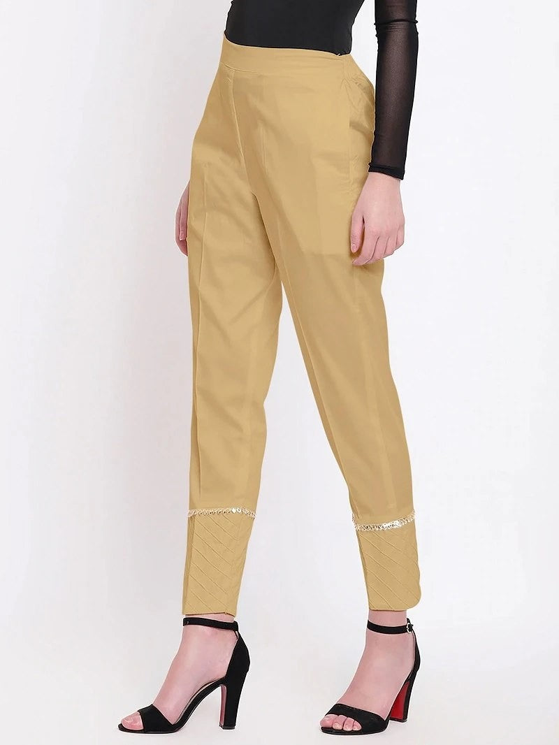 Beige Ethnic Wear Plain Pant For Women