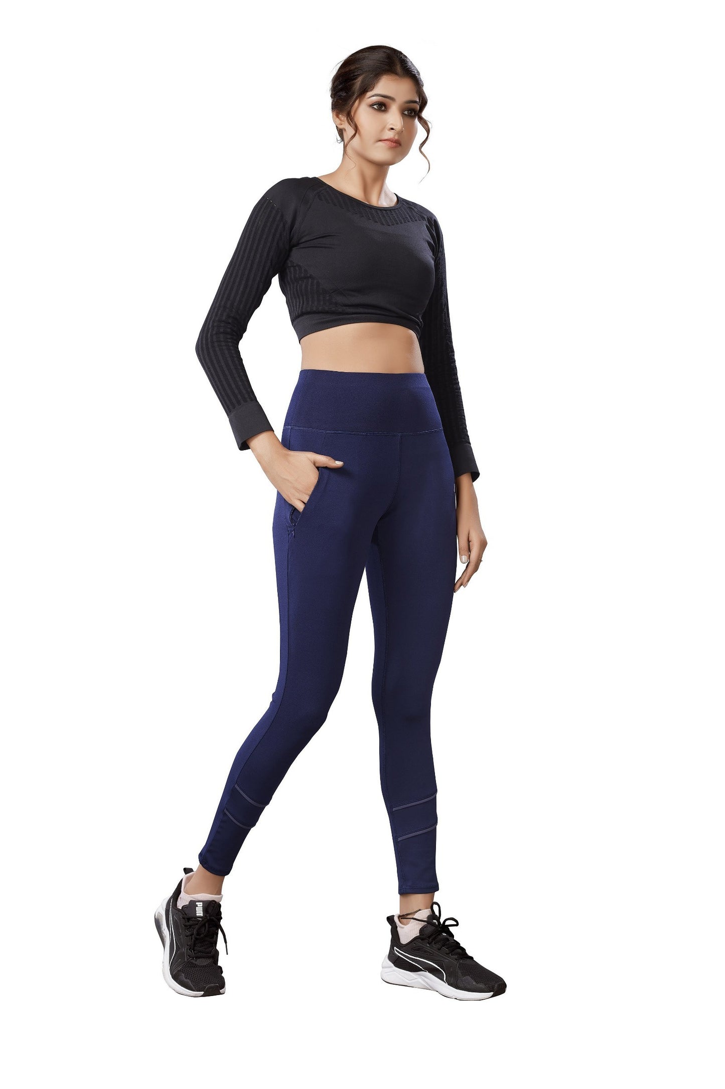 Blue Colour Polyester Solid Pattern Track Pant For Women's