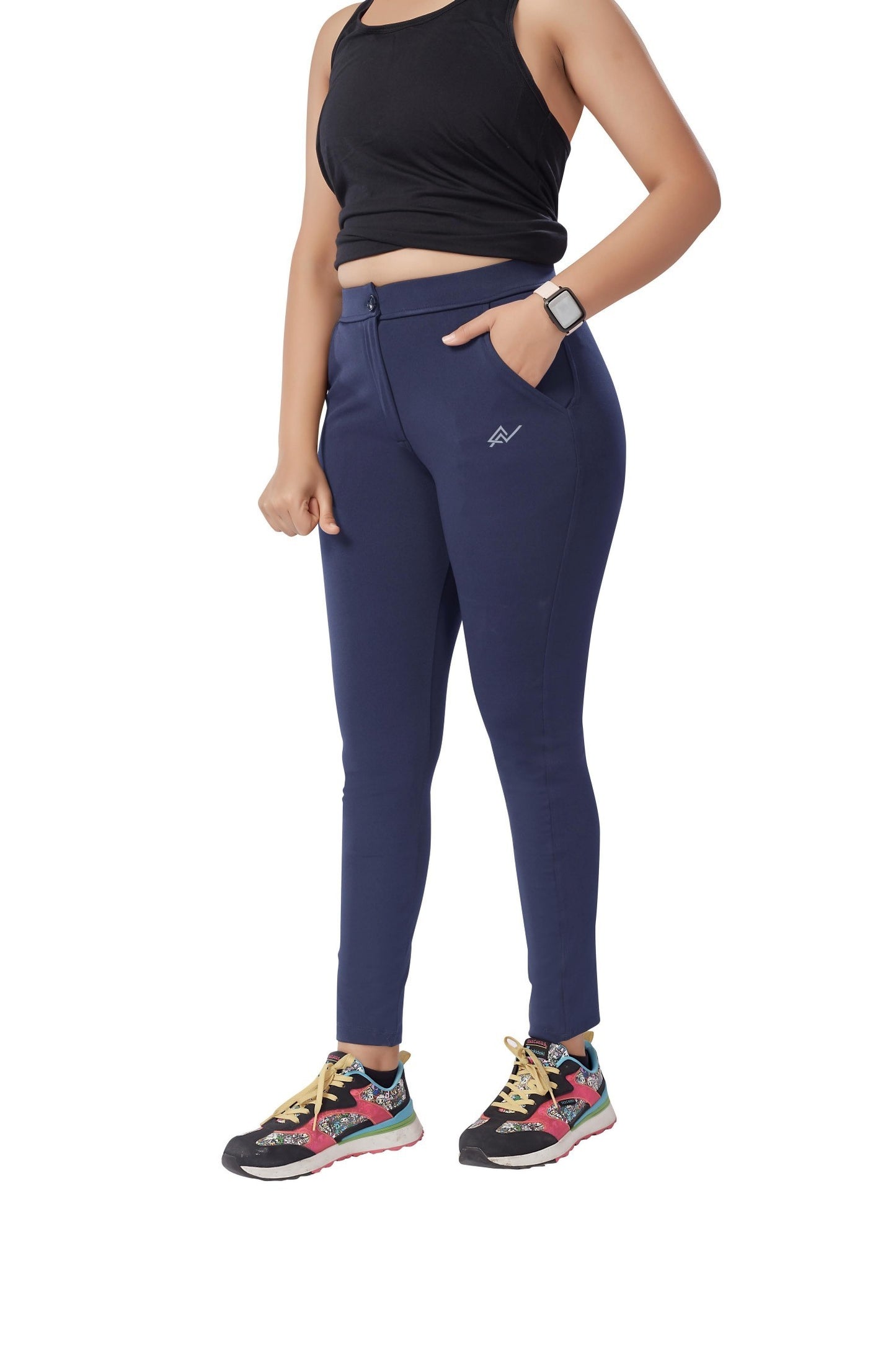 Blue Colour Polyester Solid Pattern Track Pant For Women's