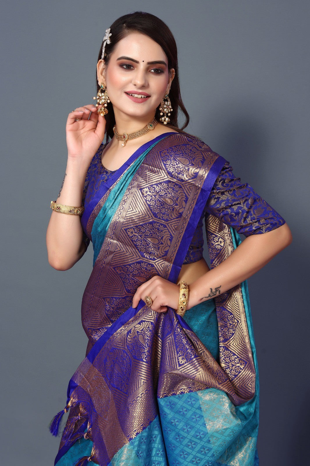 Blue Colour Cotton Silk Saree For Women's