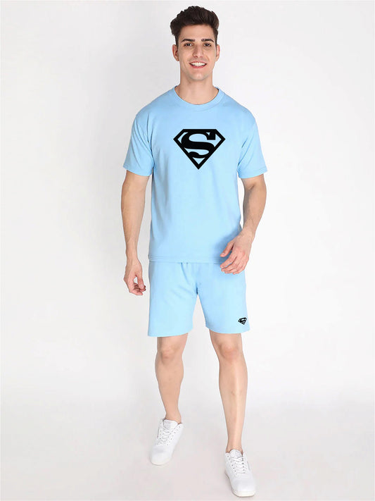 Sky Plain T Shirt Half Sleeve And Shorts With Pocket