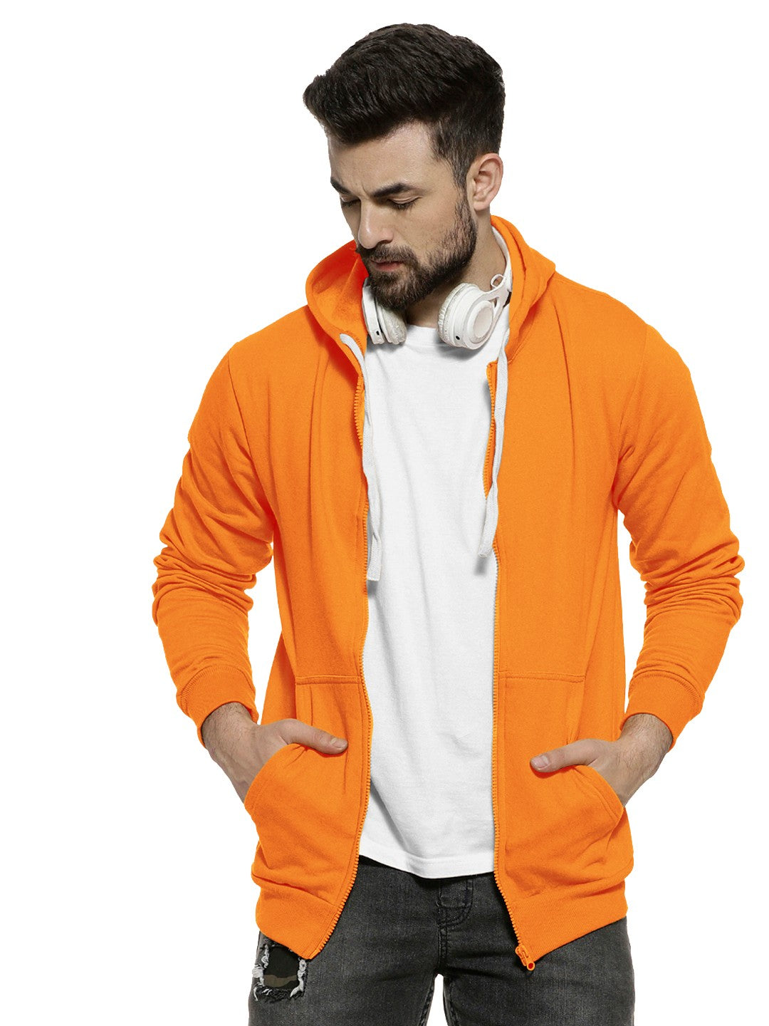 Orange Colour Premium Zip Hoodie For Men