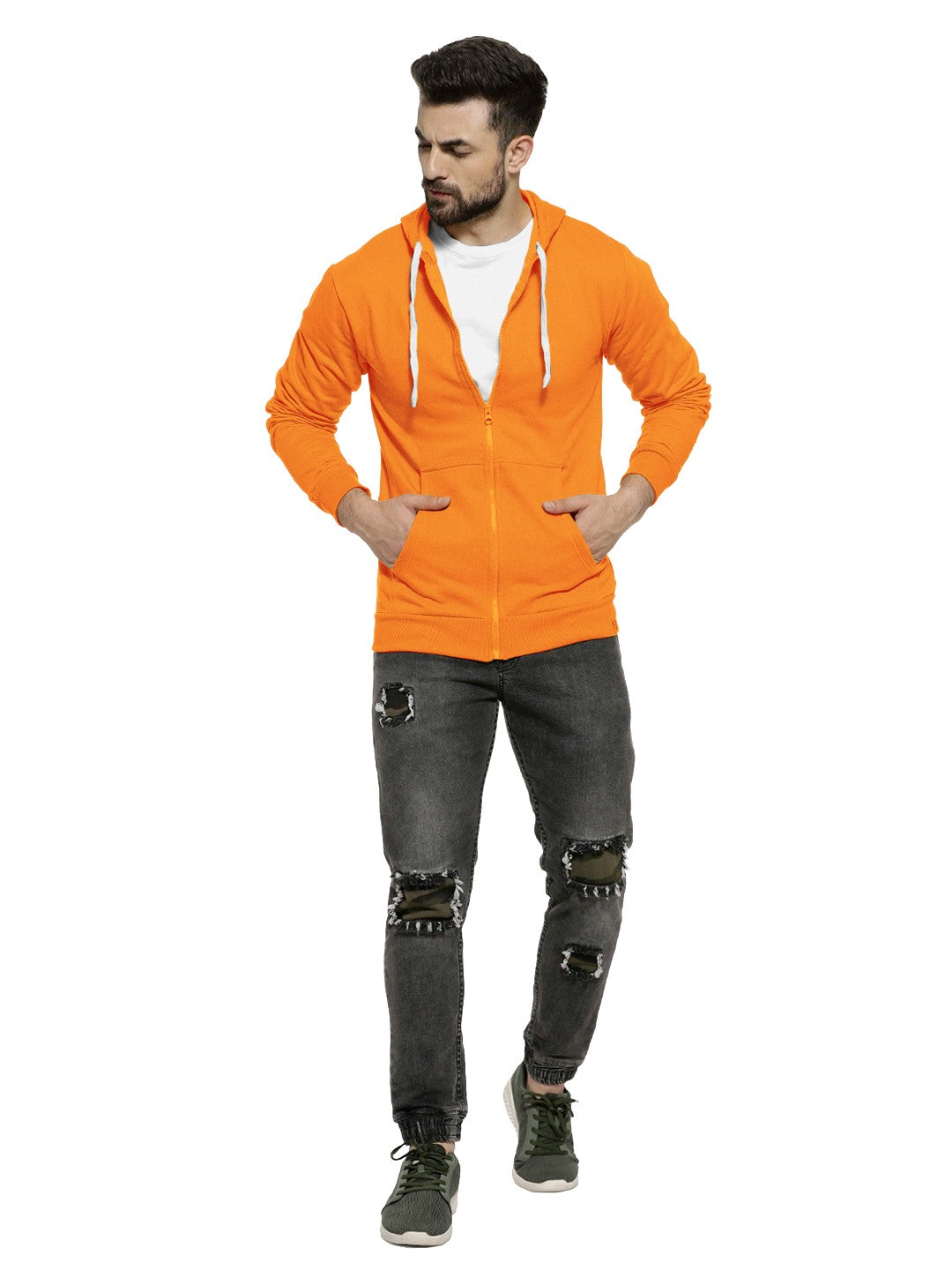 Orange Colour Premium Zip Hoodie For Men