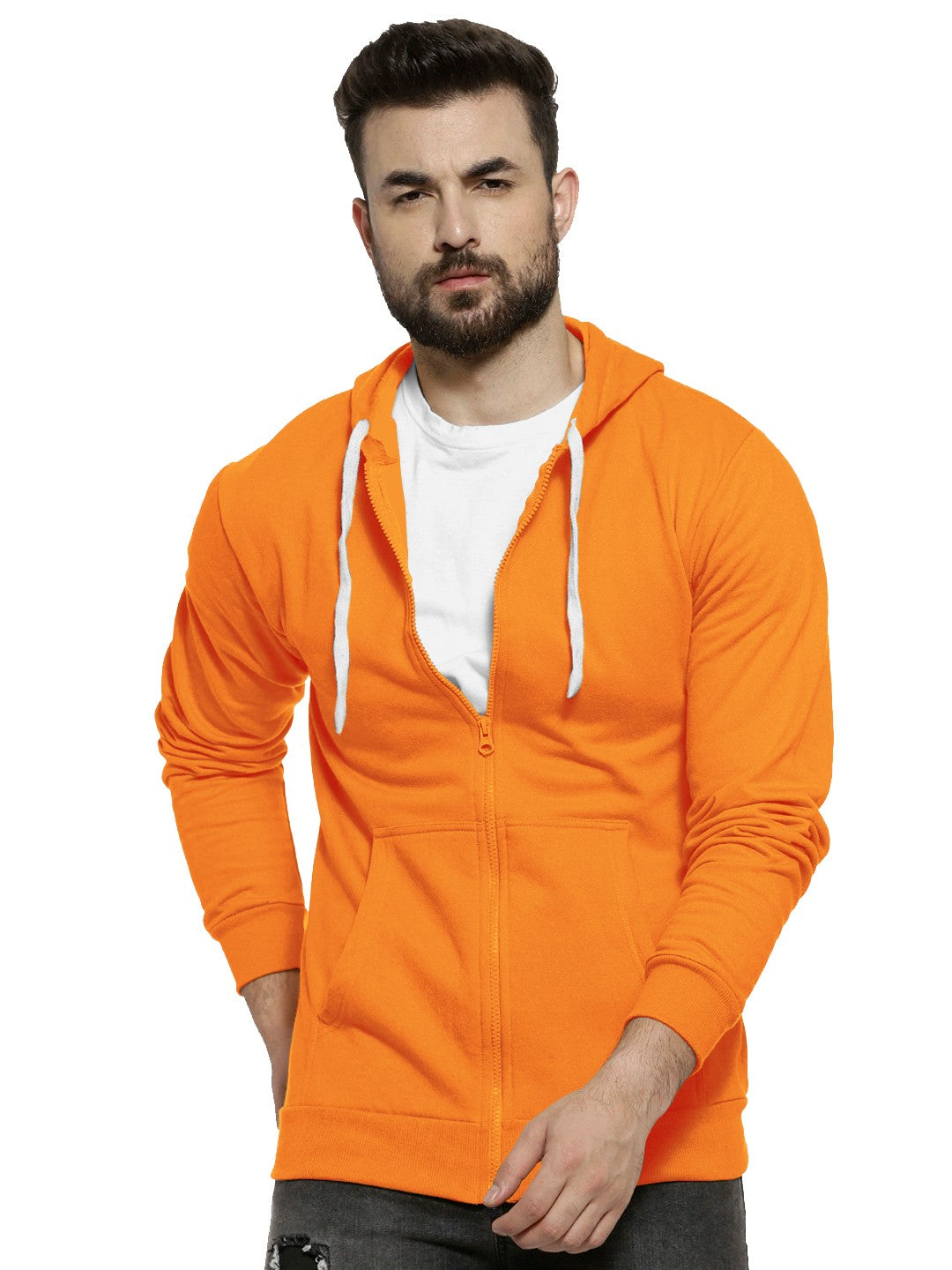 Orange Colour Premium Zip Hoodie For Men