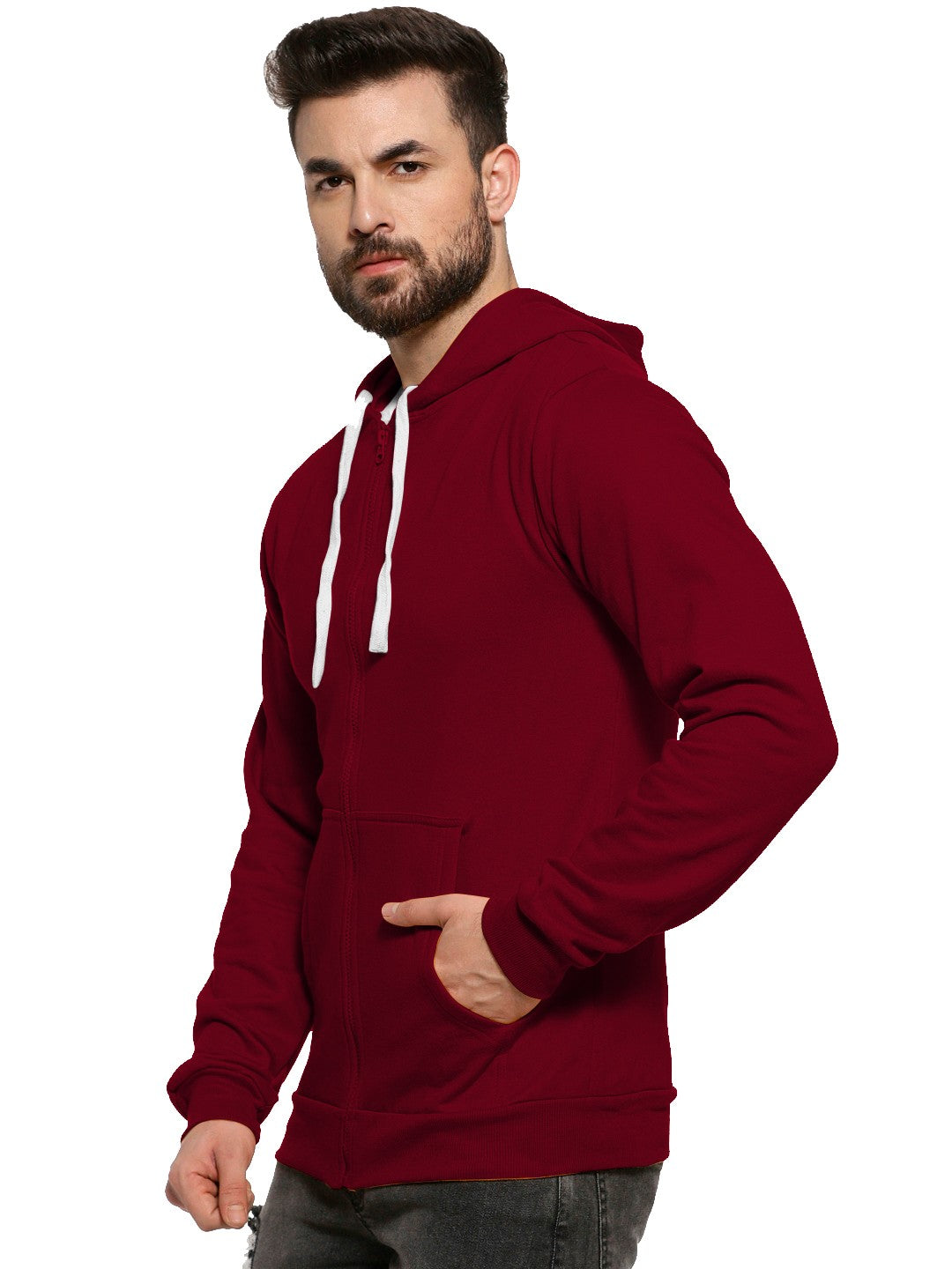 Maroon Colour Premium Zip Hoodie For Men