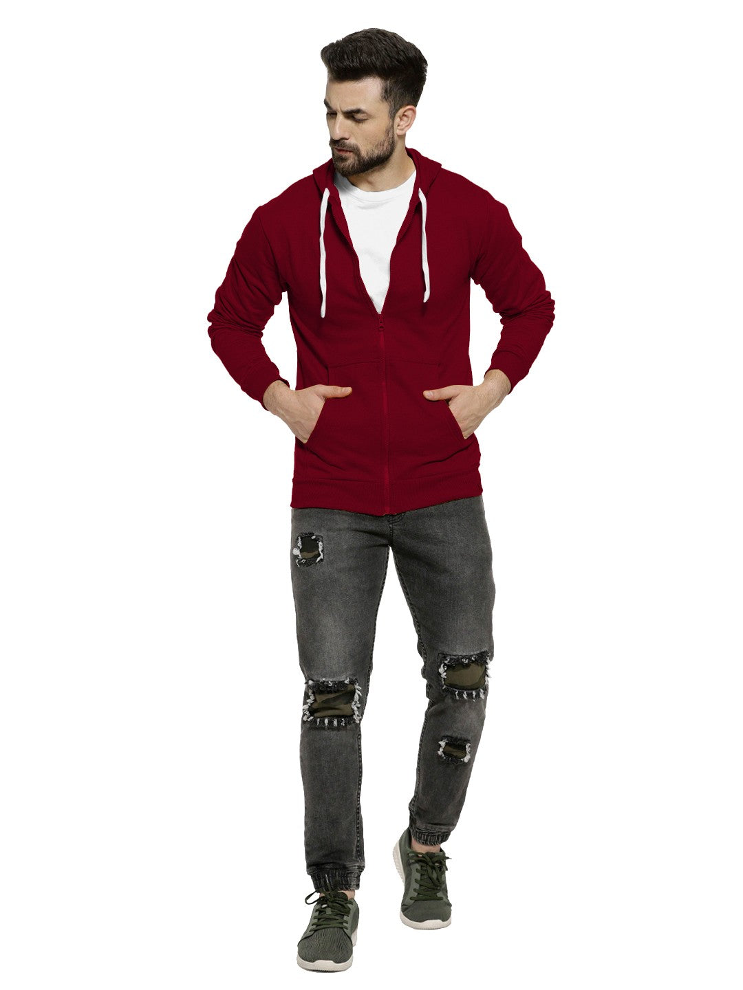 Maroon Colour Premium Zip Hoodie For Men