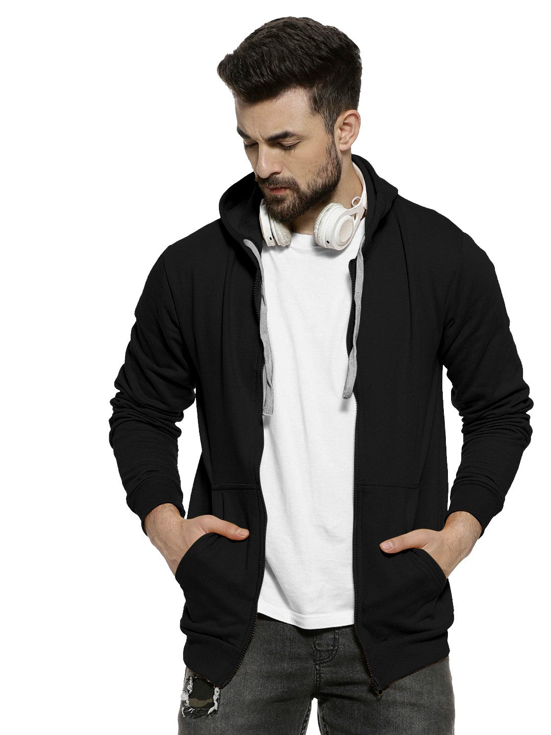 Black Colour Premium Zip Hoodie For Men