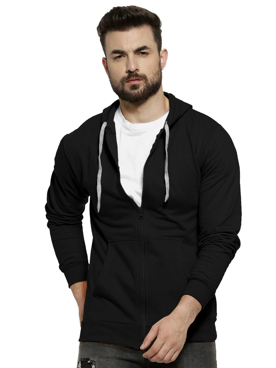 Black Colour Premium Zip Hoodie For Men