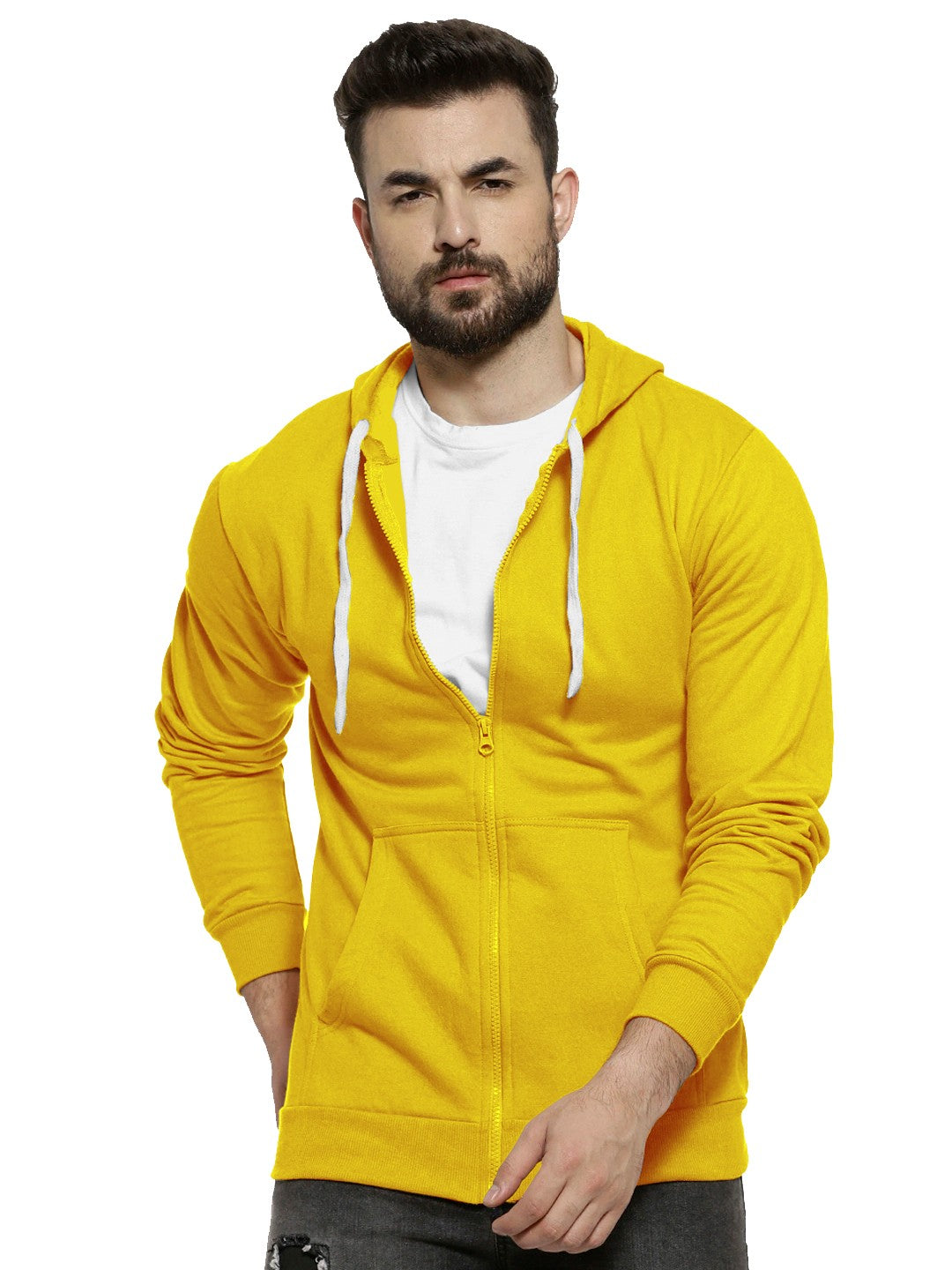 Yellow Colour Premium Zip Hoodie For Men