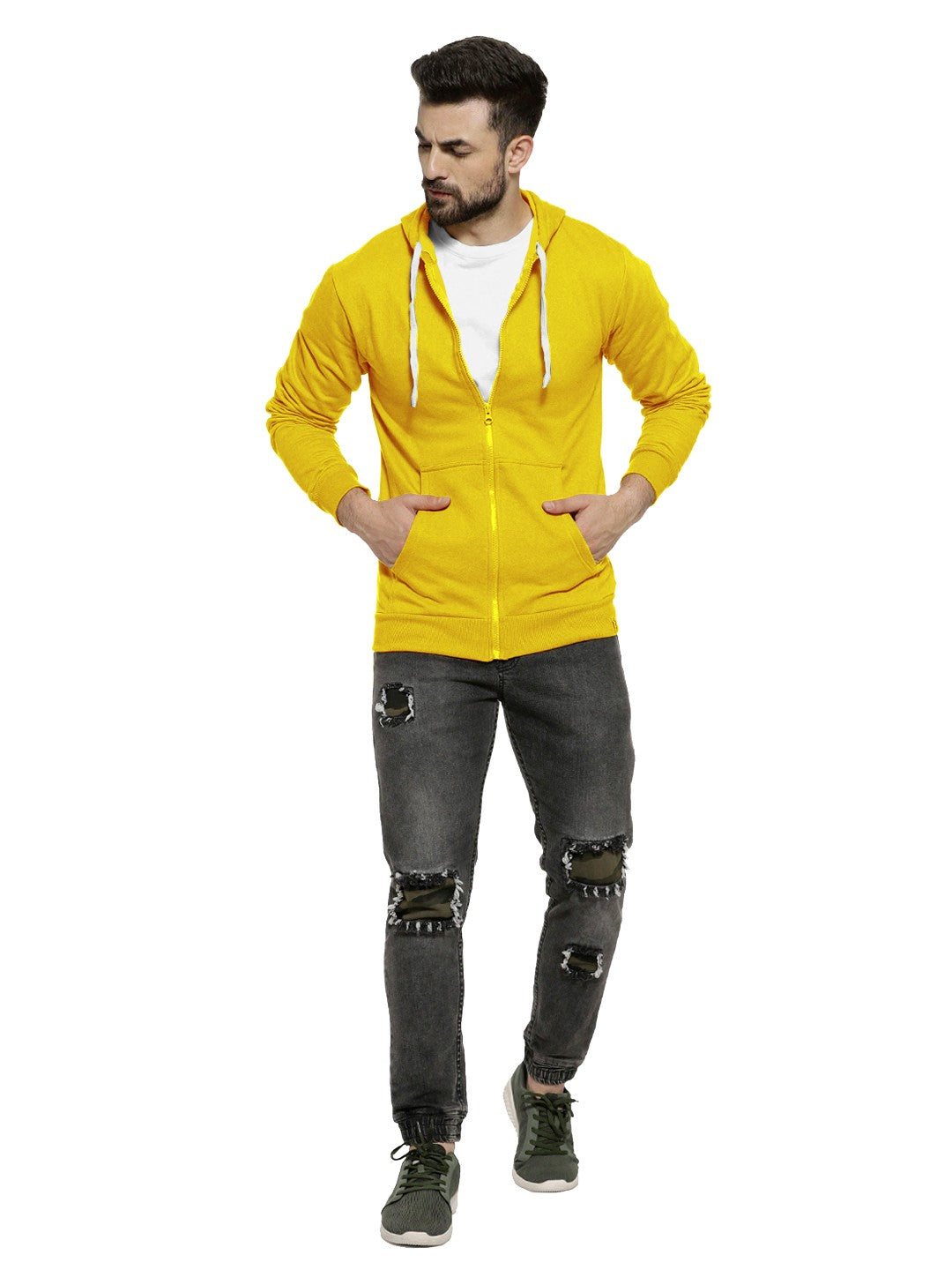 Yellow Colour Premium Zip Hoodie For Men