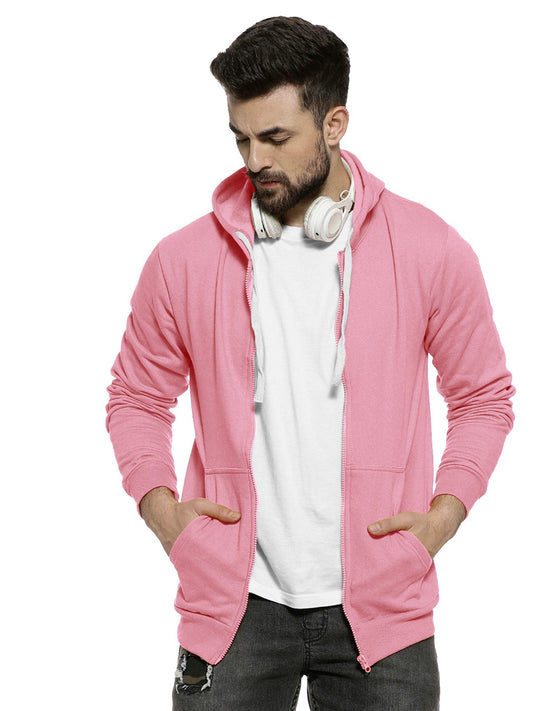 Pink Colour Premium Zip Hoodie For Men