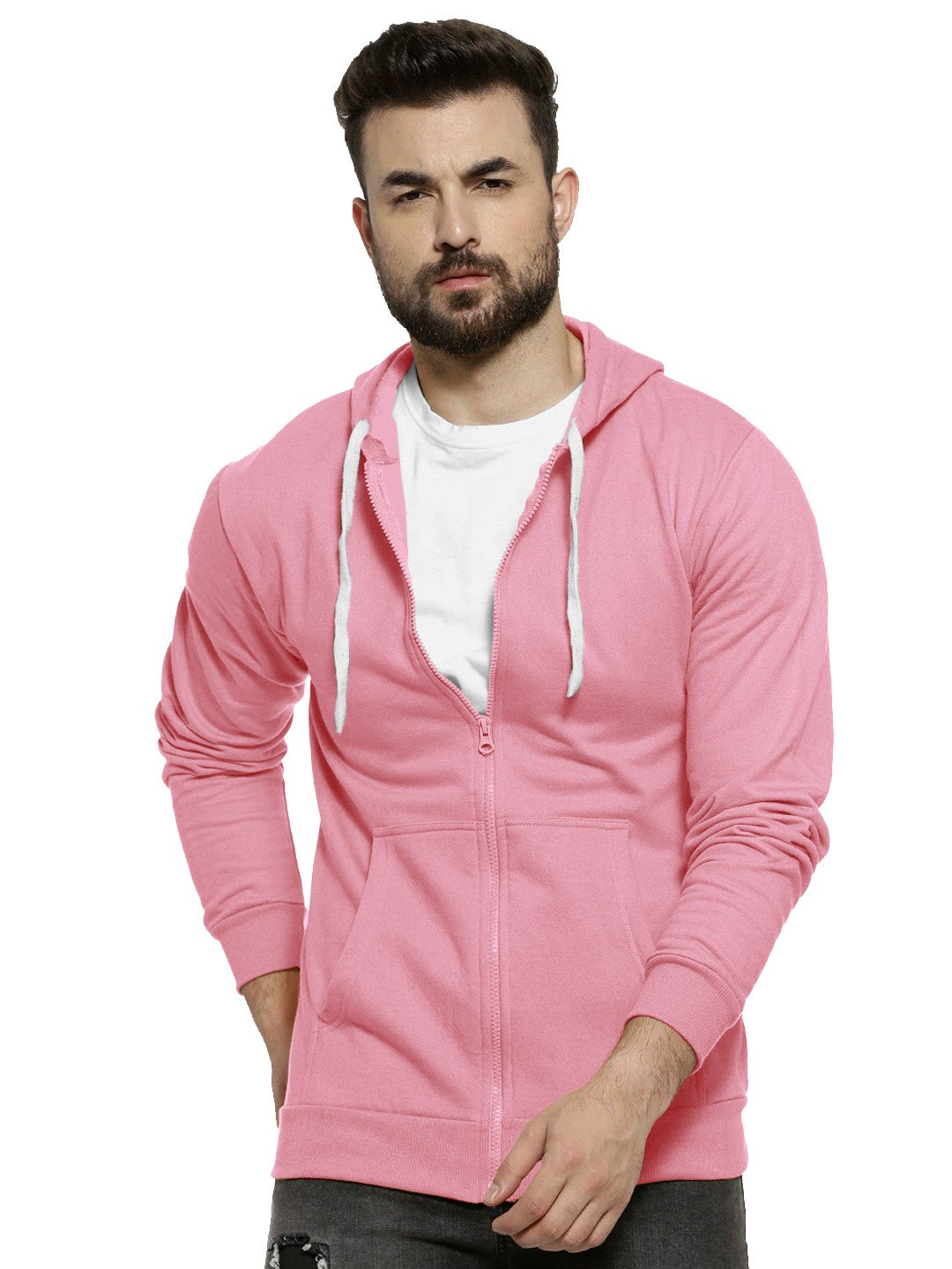 Pink Colour Premium Zip Hoodie For Men