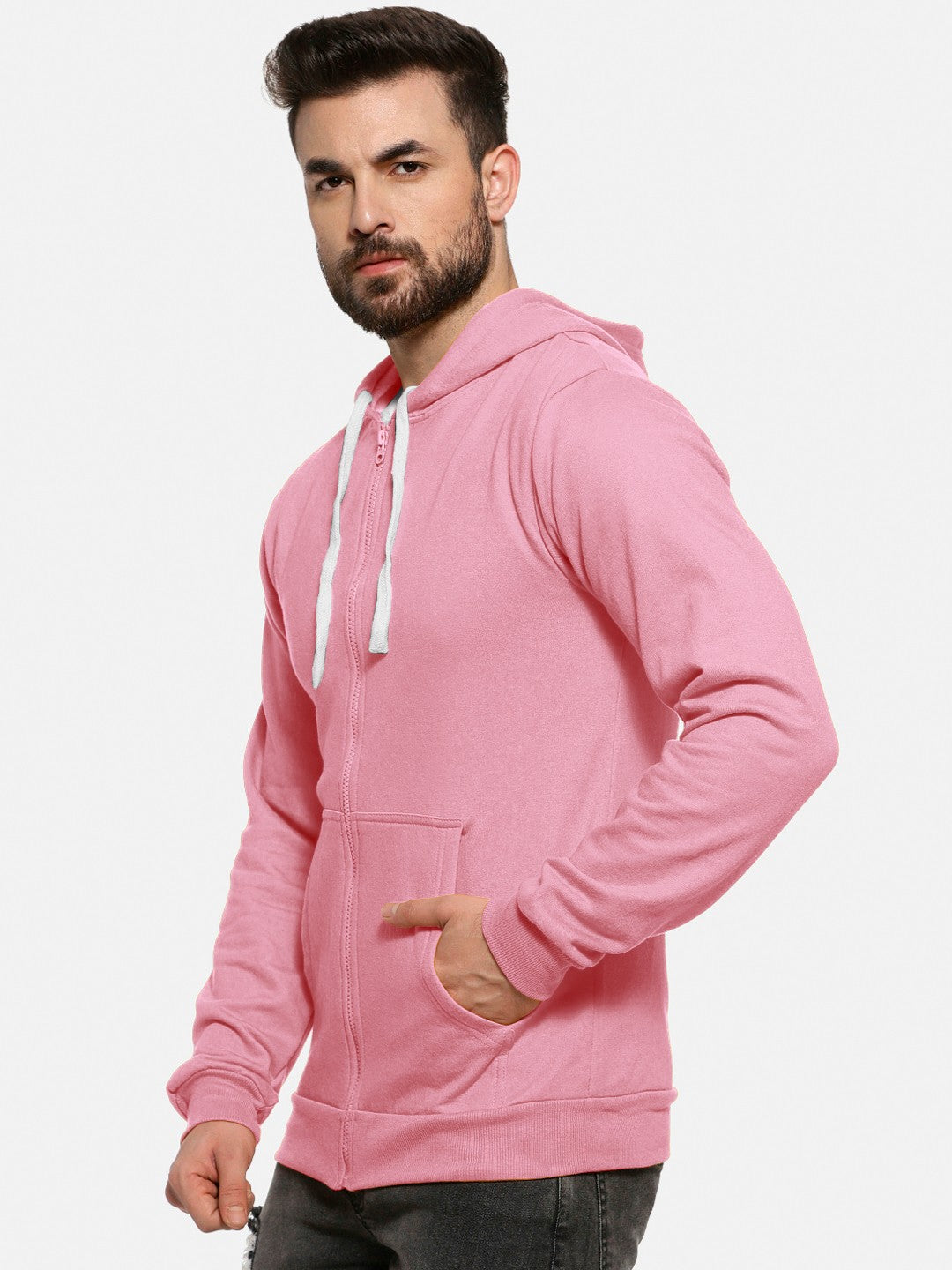 Pink Colour Premium Zip Hoodie For Men