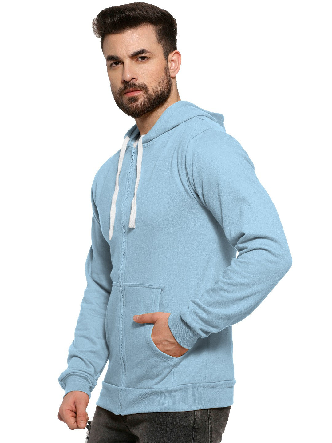 Cyan Colour Premium Zip Hoodie For Men