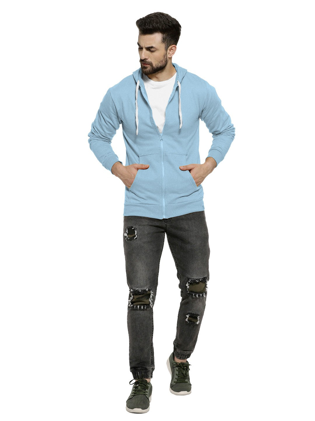 Cyan Colour Premium Zip Hoodie For Men