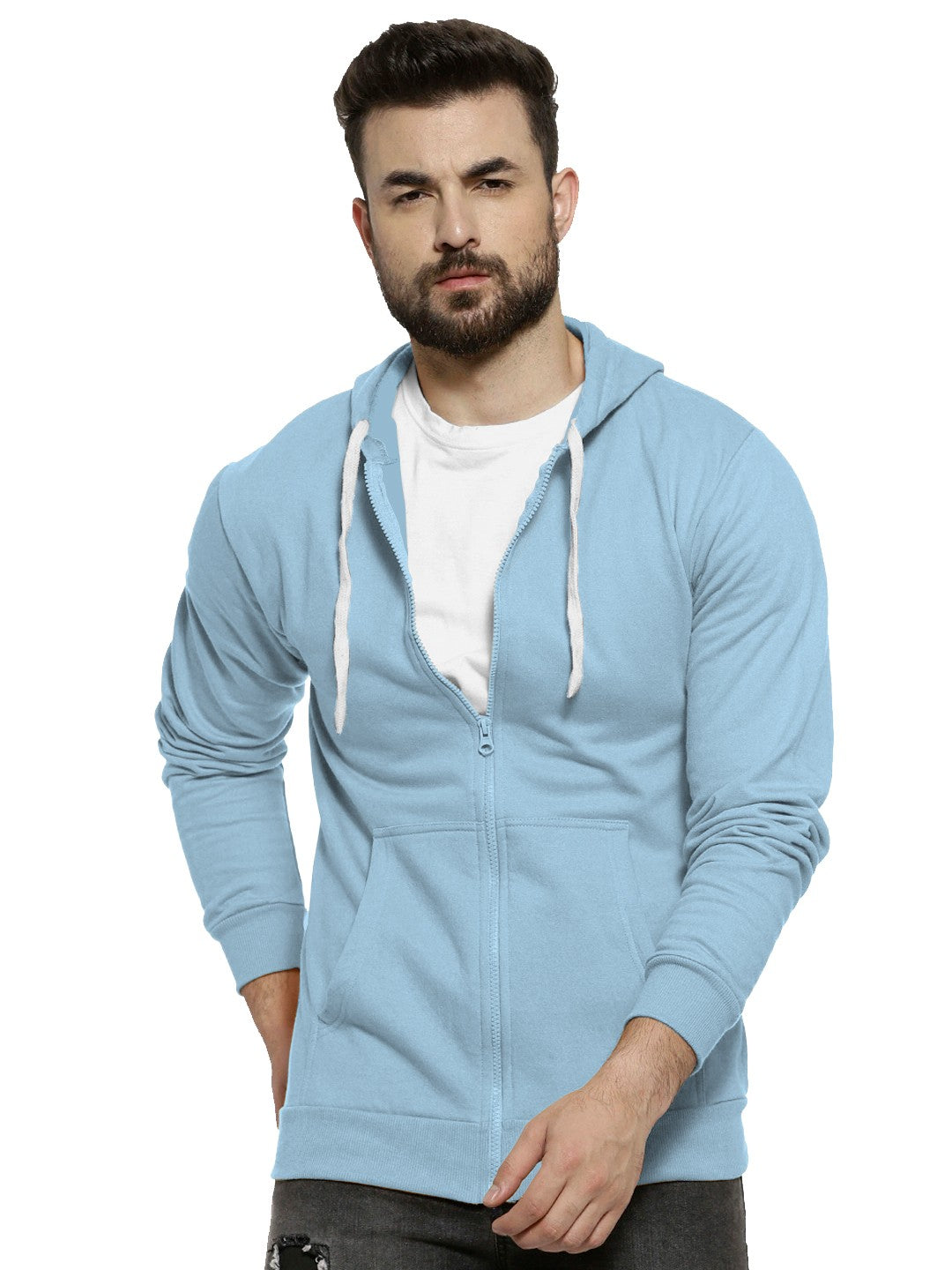 Cyan Colour Premium Zip Hoodie For Men