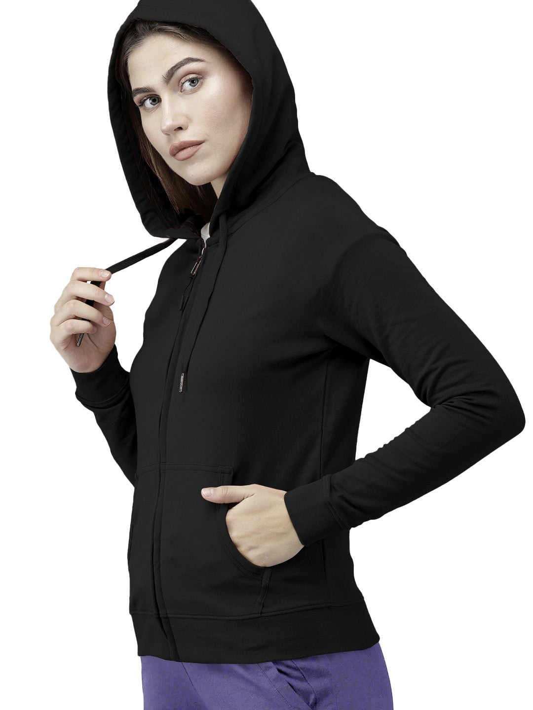 Black Colour Premium Zip Hoodie For Women's