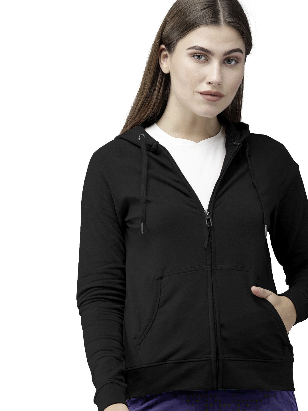 Black Colour Premium Zip Hoodie For Women's