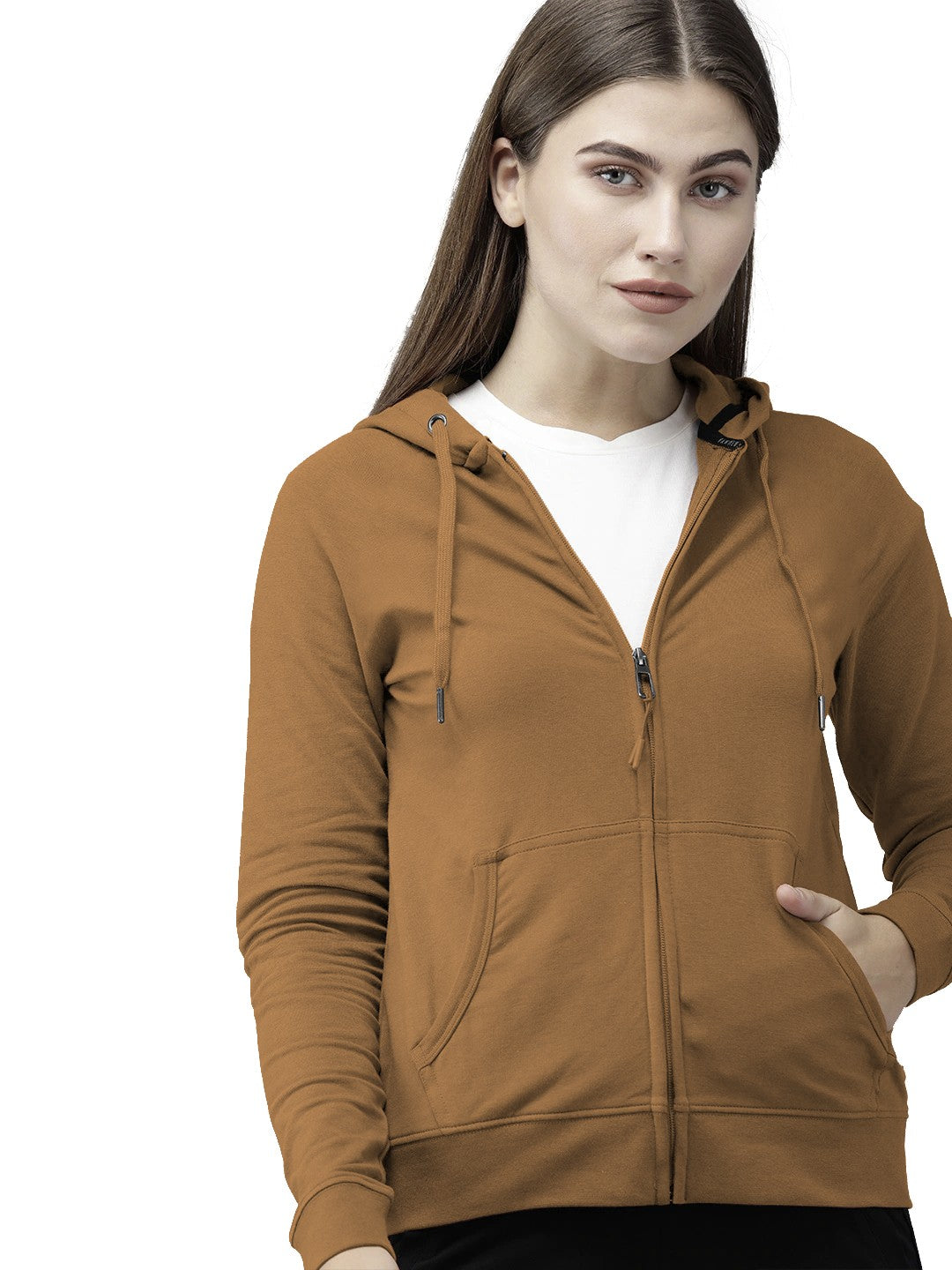 Brwon Colour Premium Zip Hoodie For Women's