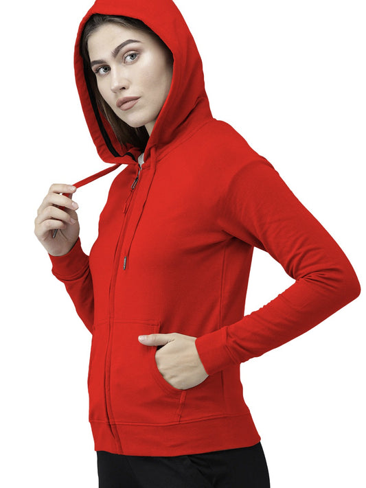 Red Colour Premium Zip Hoodie For Women's