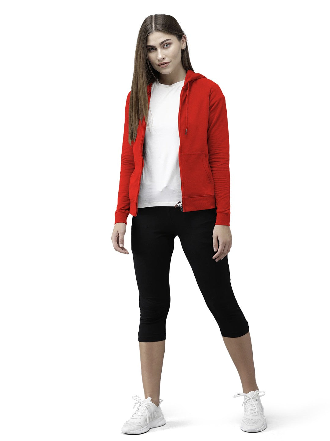 Red Colour Premium Zip Hoodie For Women's