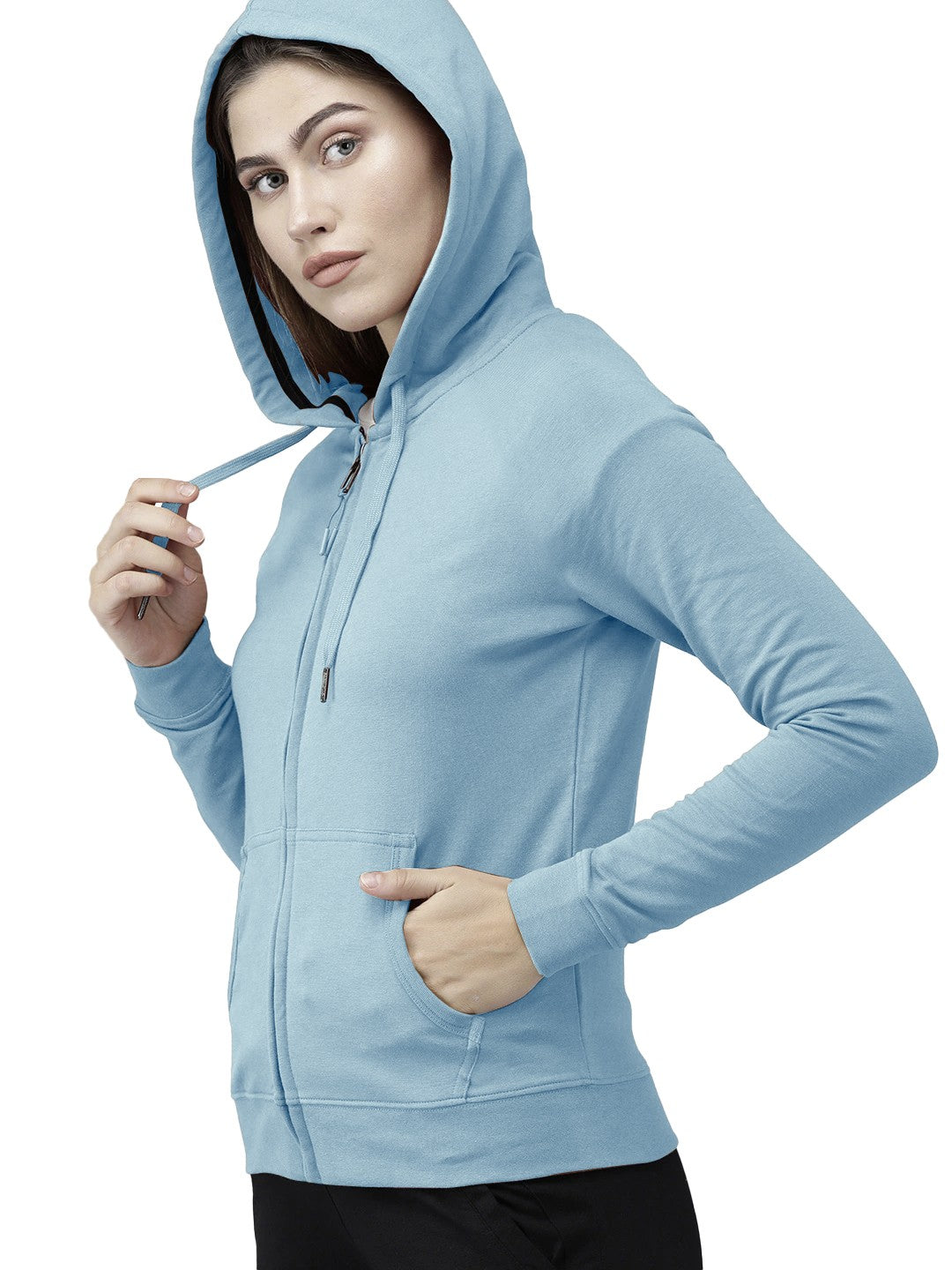 Cyan Colour Premium Zip Hoodie For Women's