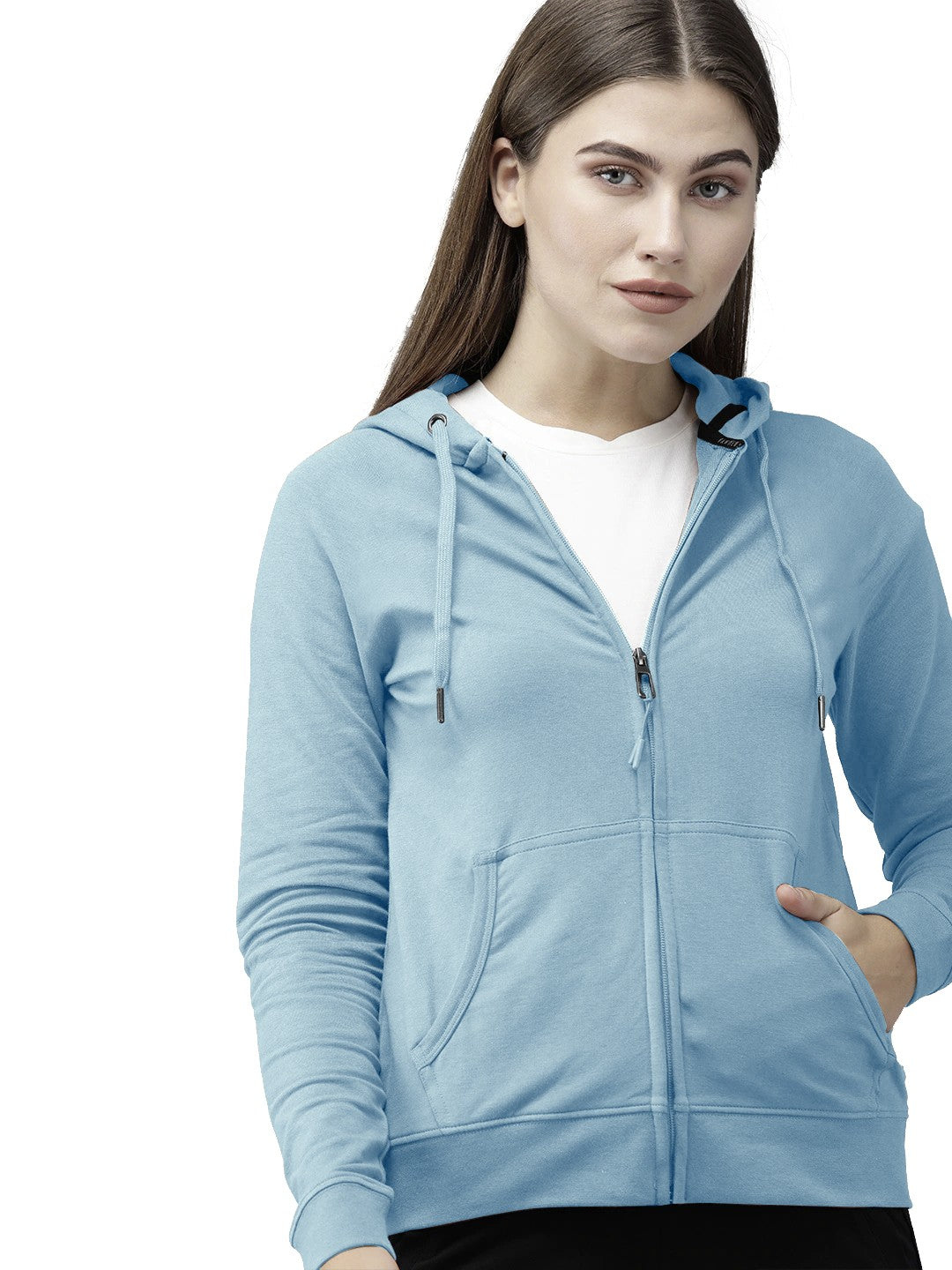 Cyan Colour Premium Zip Hoodie For Women's