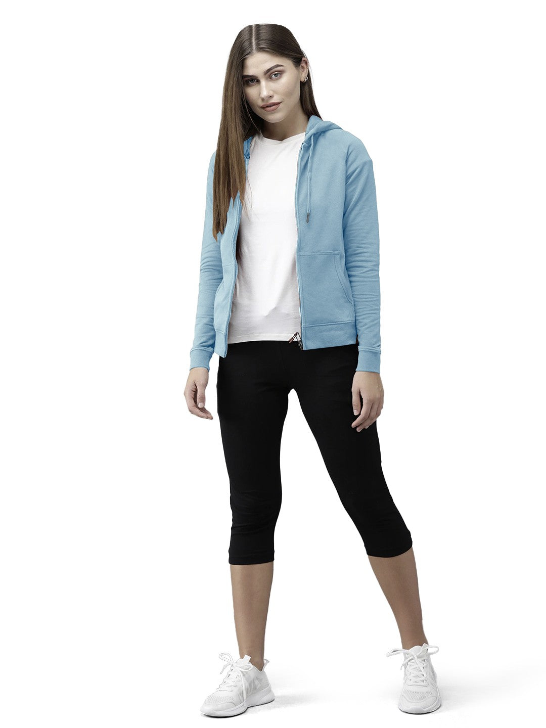 Cyan Colour Premium Zip Hoodie For Women's