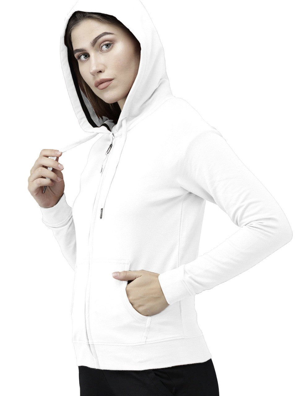 White Colour Premium Zip Hoodie For Women's